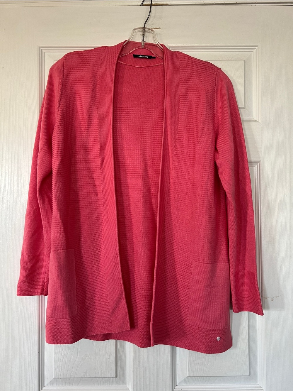 Olsen Open-Front Pink Pocket Cardigan